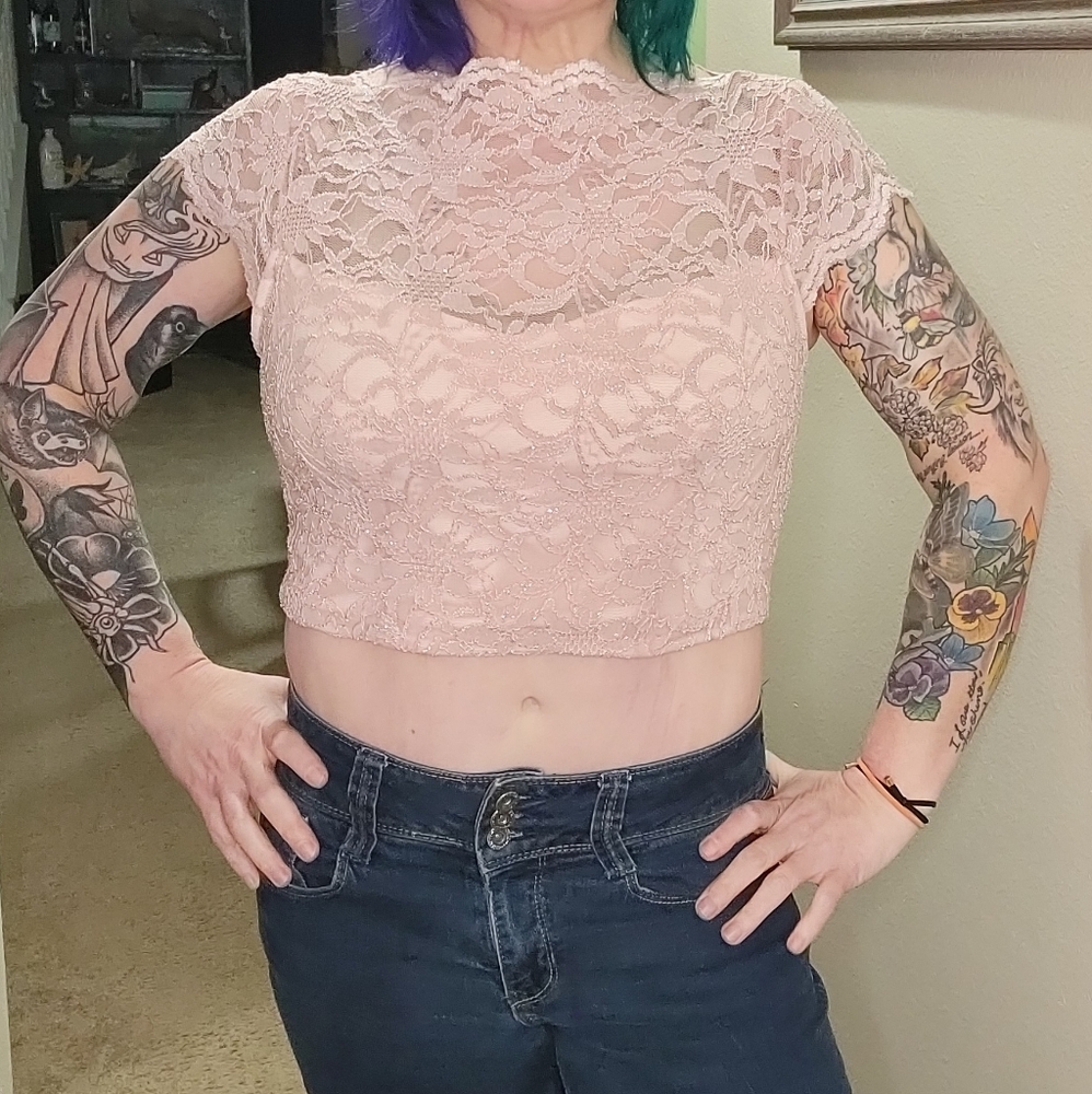 Jodi Kristopher Formal Blush Lace Crop Top Sixe XL